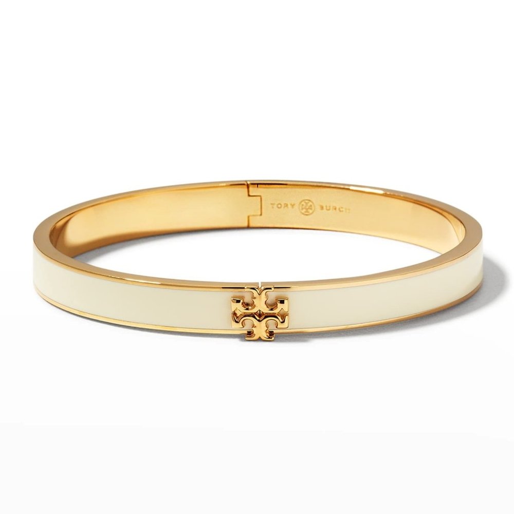 Tory Burch Kira Enamel 7mm Slim Bracelet - WHITE with Dust Bag